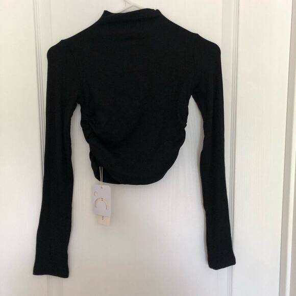 Commense Mock Neck Slinky Long‎ Sleeve Ribbed Knit Cropped Top Black Medium NWT - Picture 8 of 11
